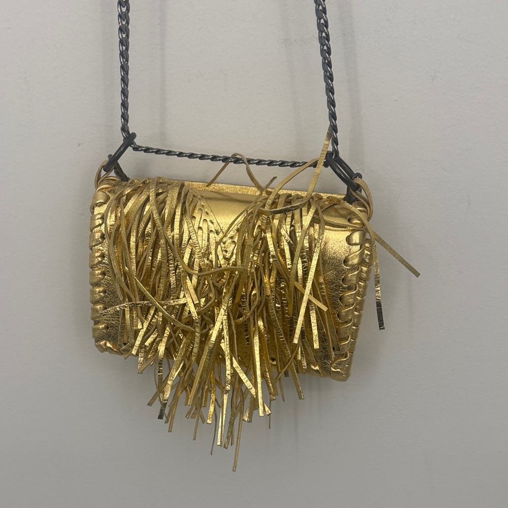 Gold Fringe Crossbody Bag with Chain Strap